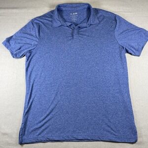 01.Algo Performance Polo Shirt Size L Short Blue Solid Golf Wicking Stretch